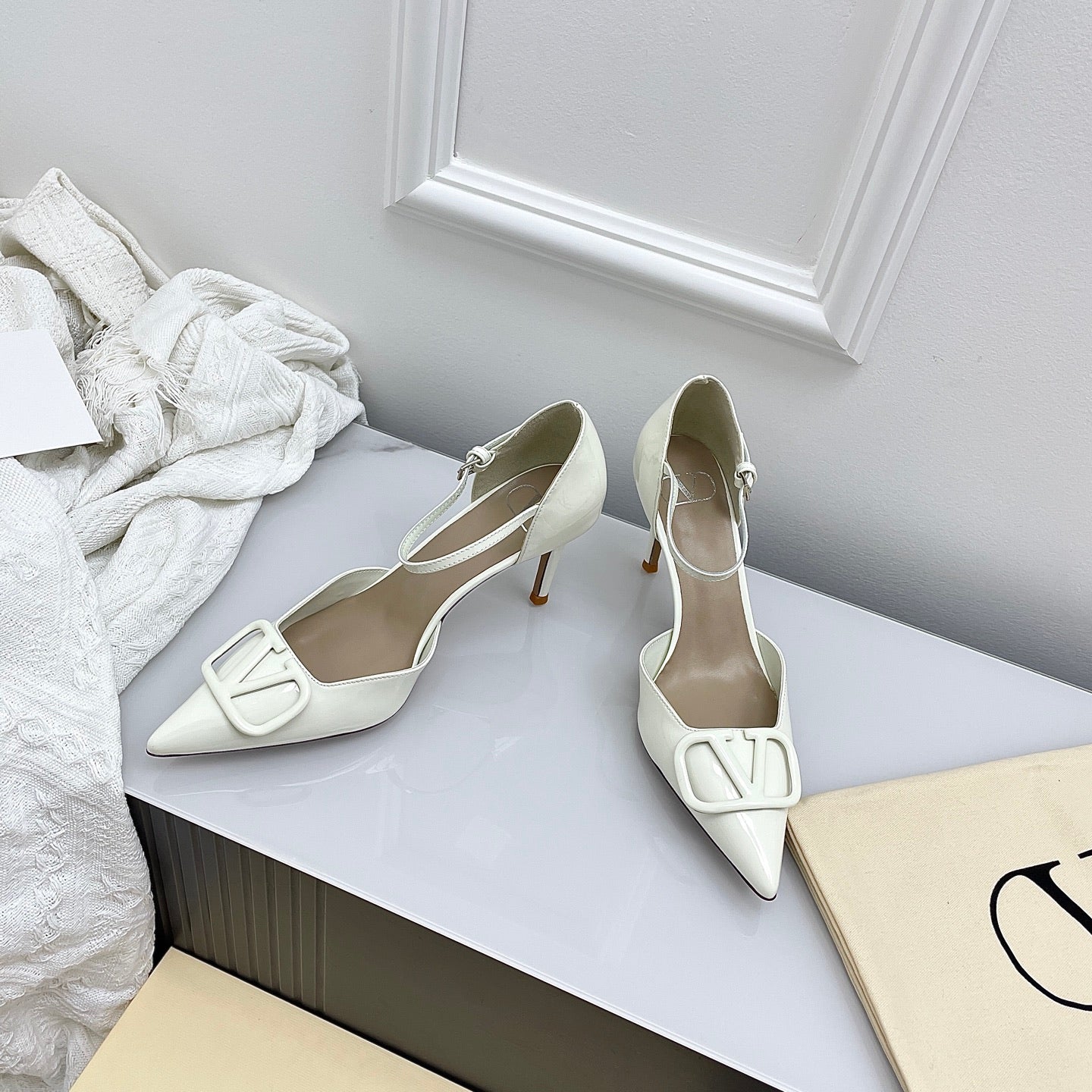 Valentino D'Orsay Slingback 6cm Ivory Patent Leather 726951