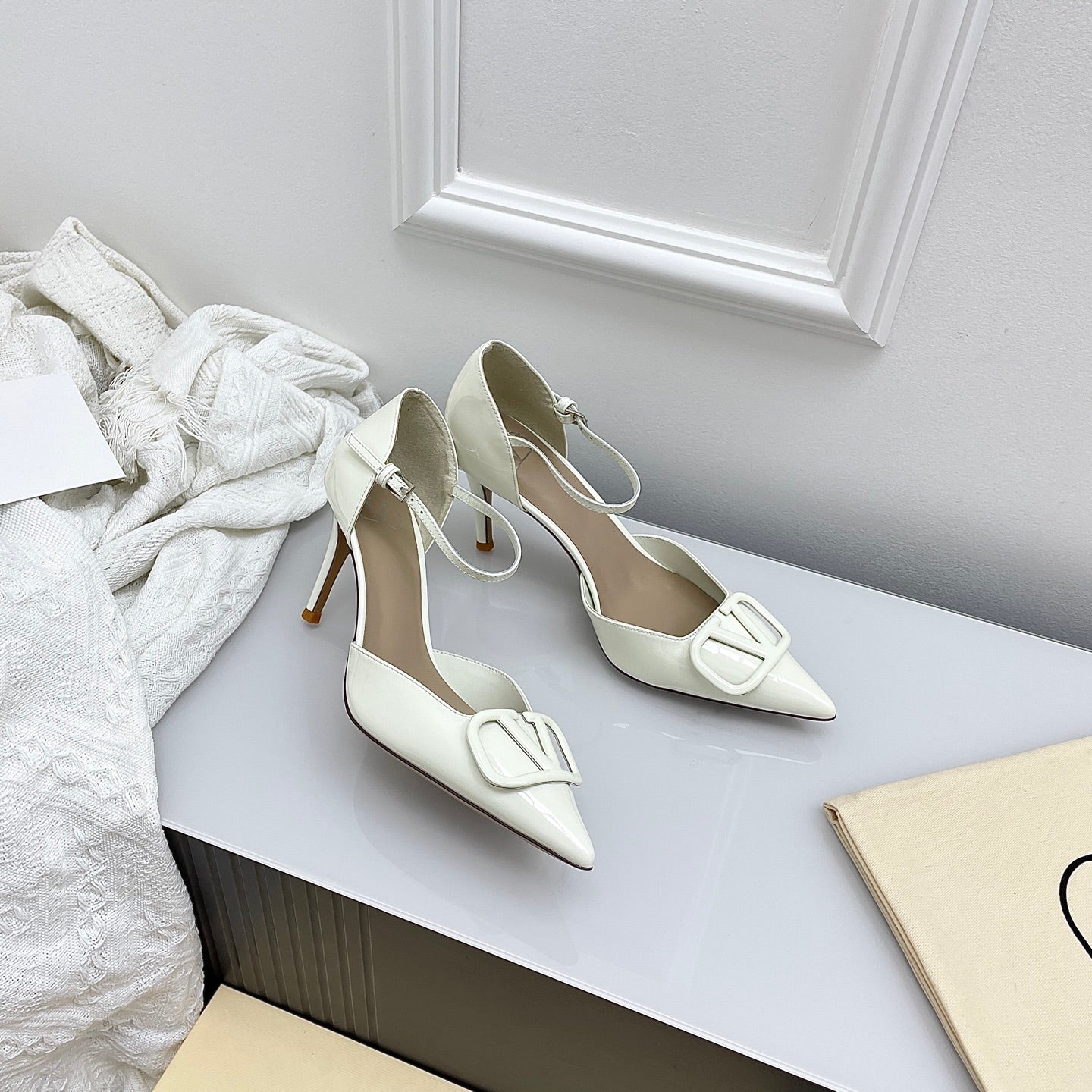 Valentino D'Orsay Slingback 6cm Ivory Patent Leather 726951