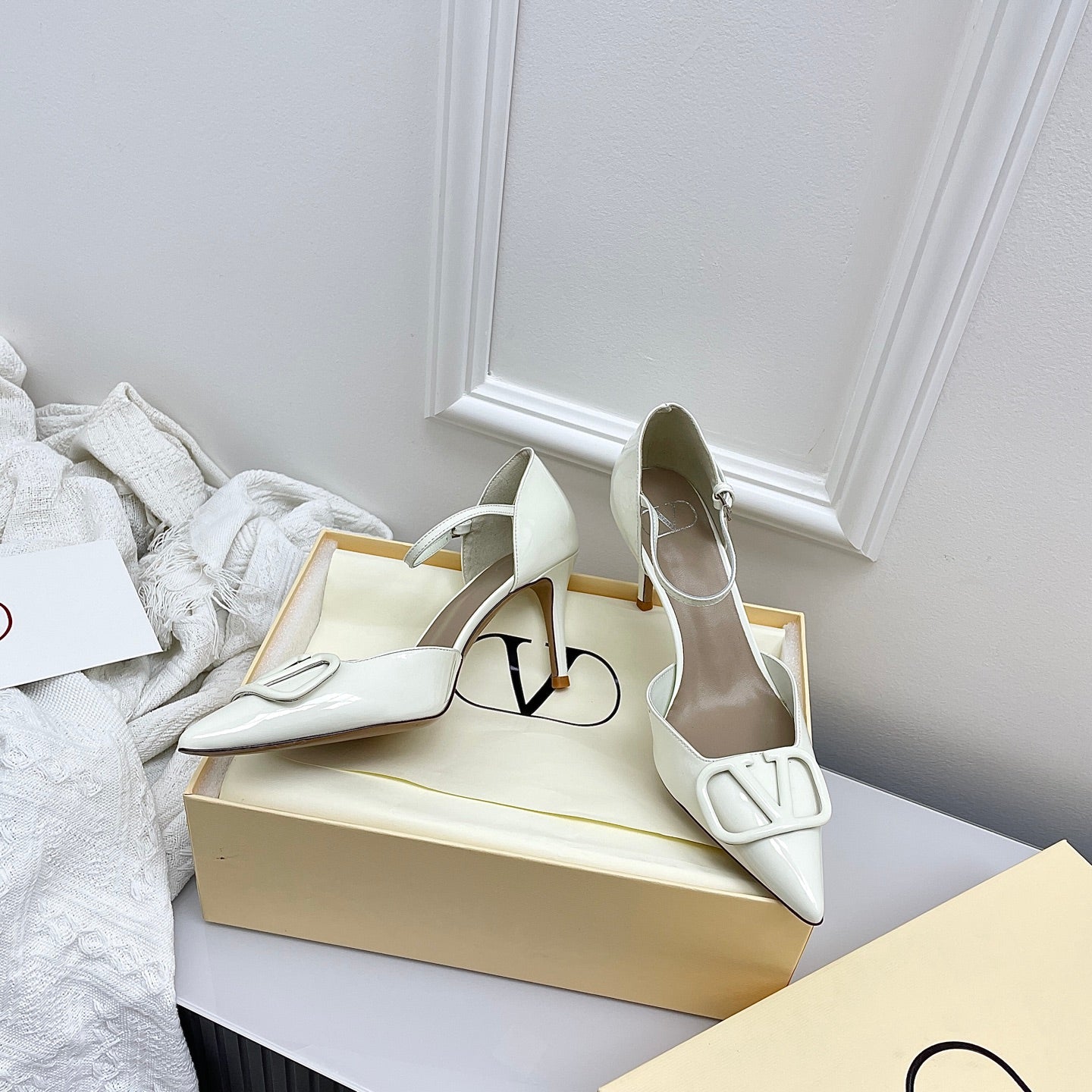 Valentino D'Orsay Slingback 6cm Ivory Patent Leather 726951
