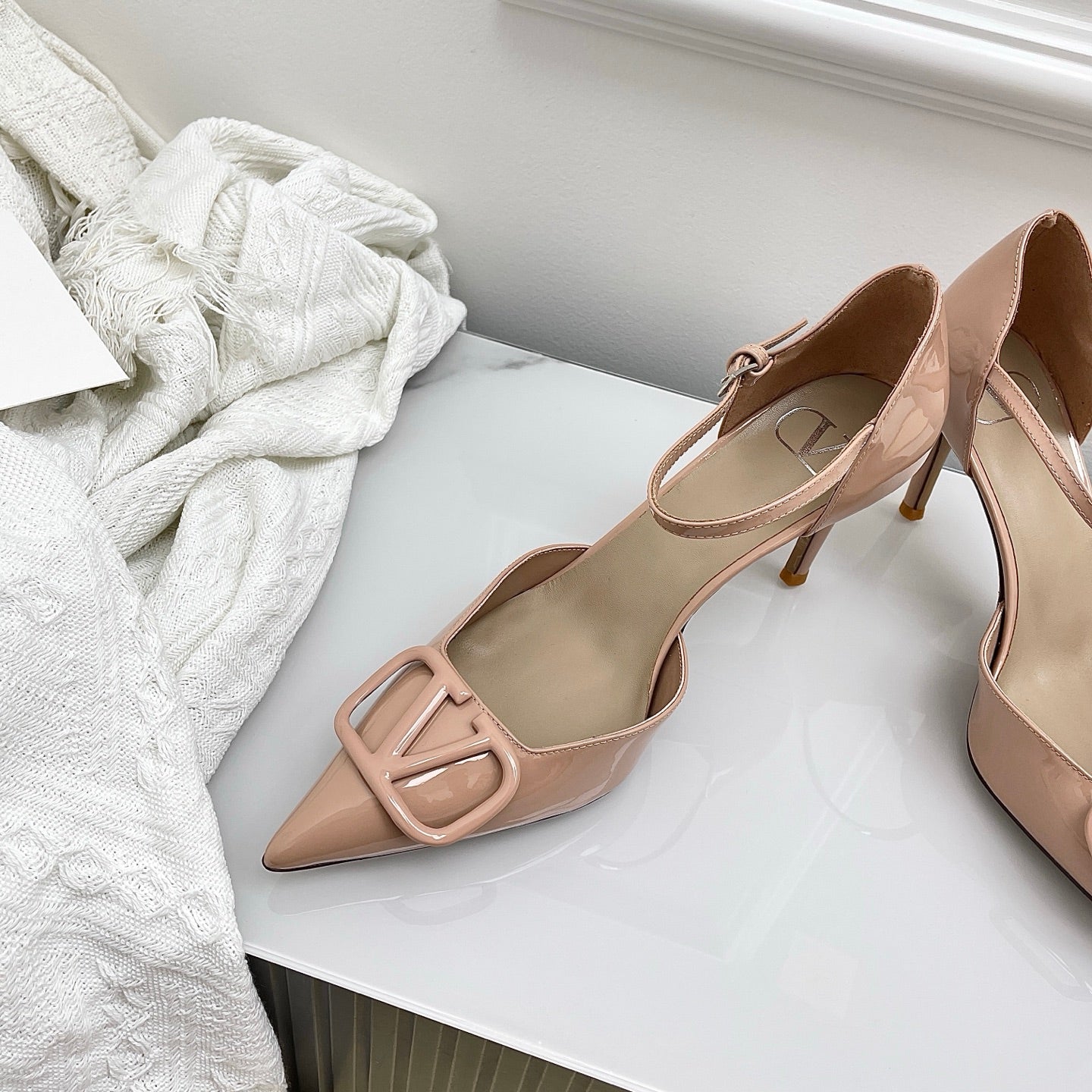 Valentino D'Orsay Slingback 6cm Muted Pink Patent Leather 726953
