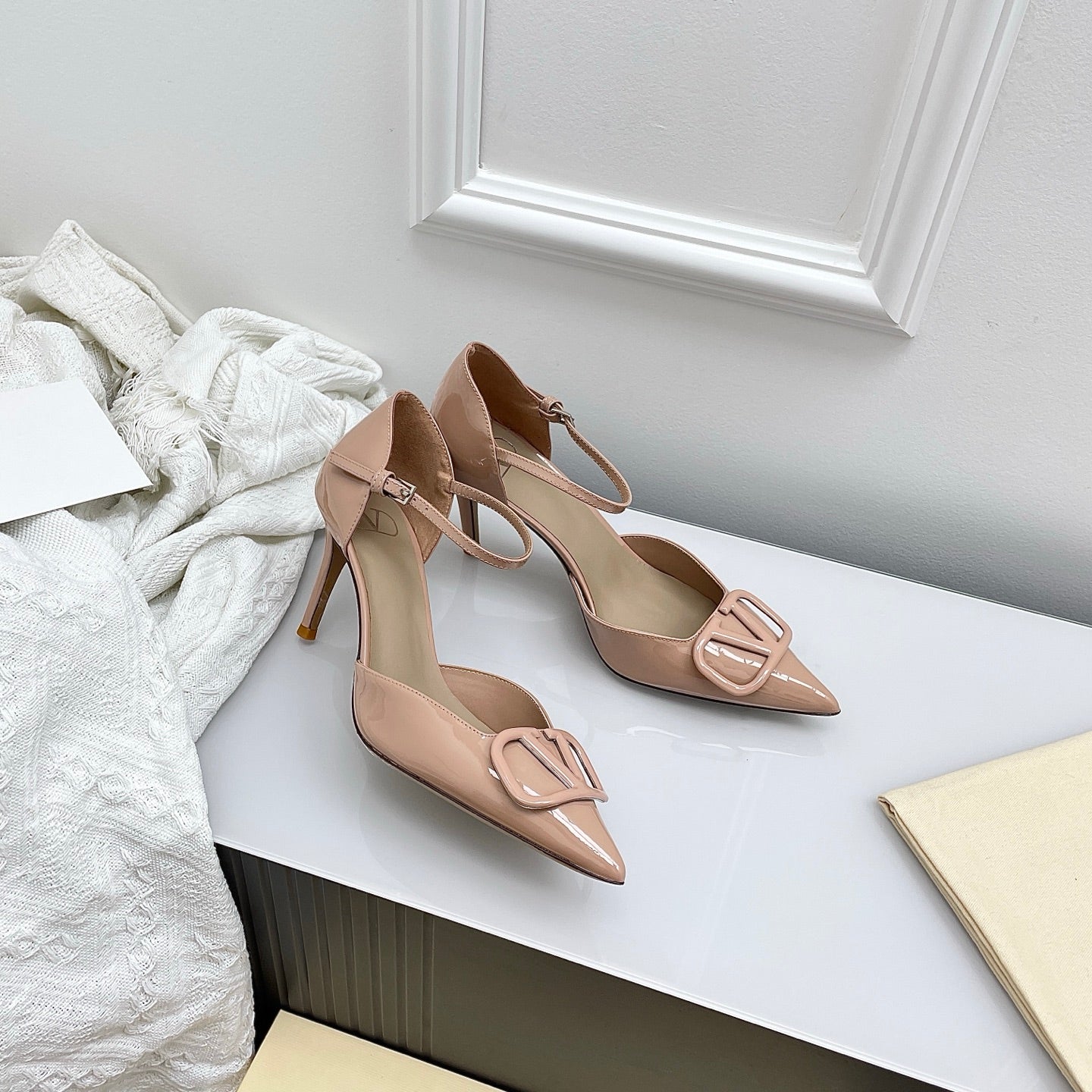 Valentino D'Orsay Slingback 6cm Muted Pink Patent Leather 726953