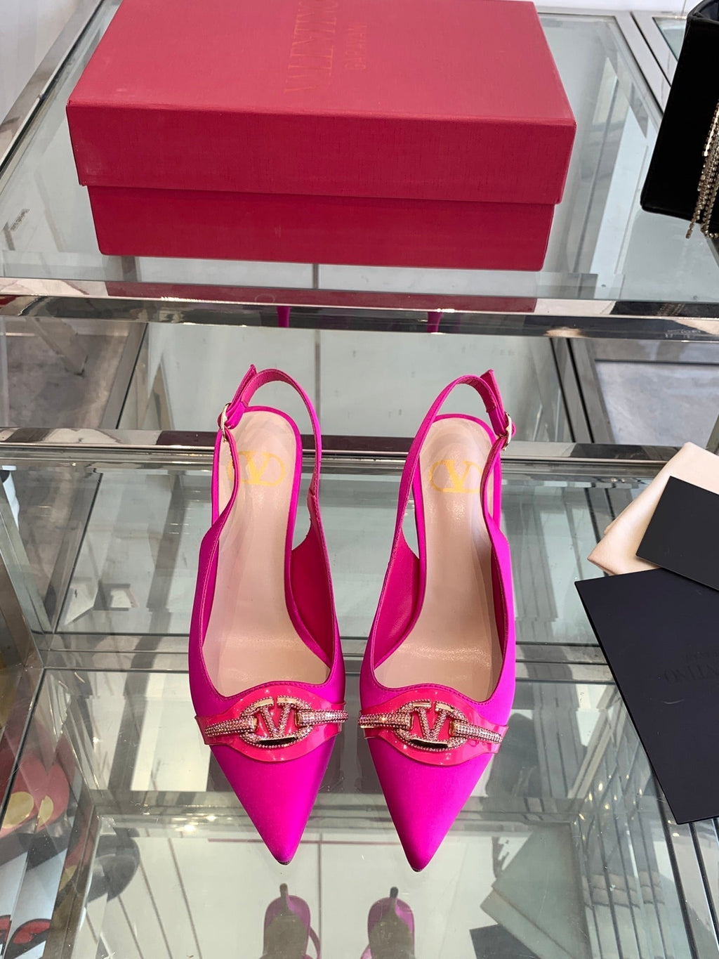 VT 25 High Heels Slingbacks Fuchsia Pink Cowhide 292353