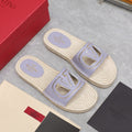 Vlogo Cut-Out Slide 20 Purple Calfskin Beige Sole Raffia