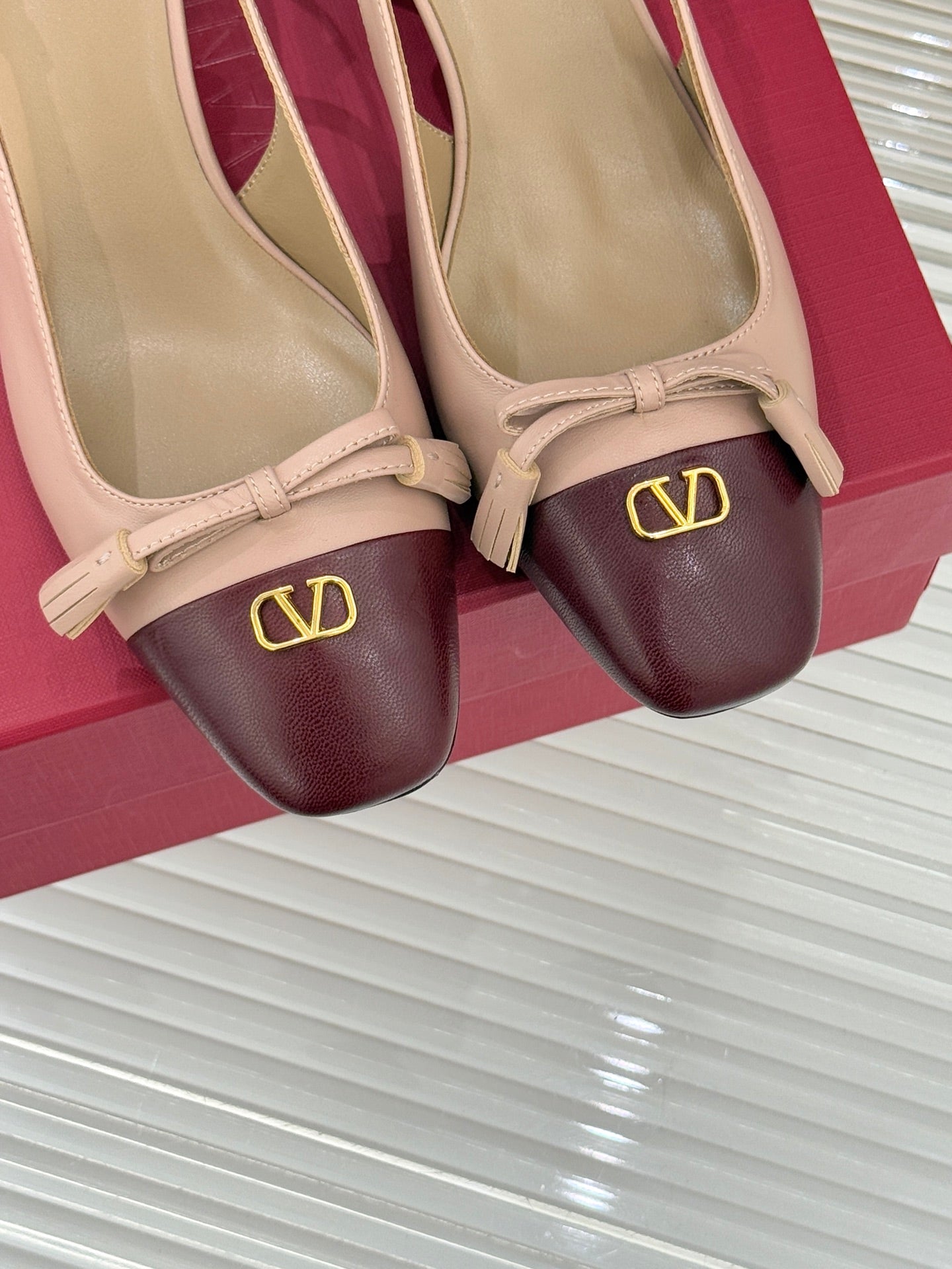 Valet Du Roi Kidskin Slingback 6cm Brown Pink Sheepskin 702242