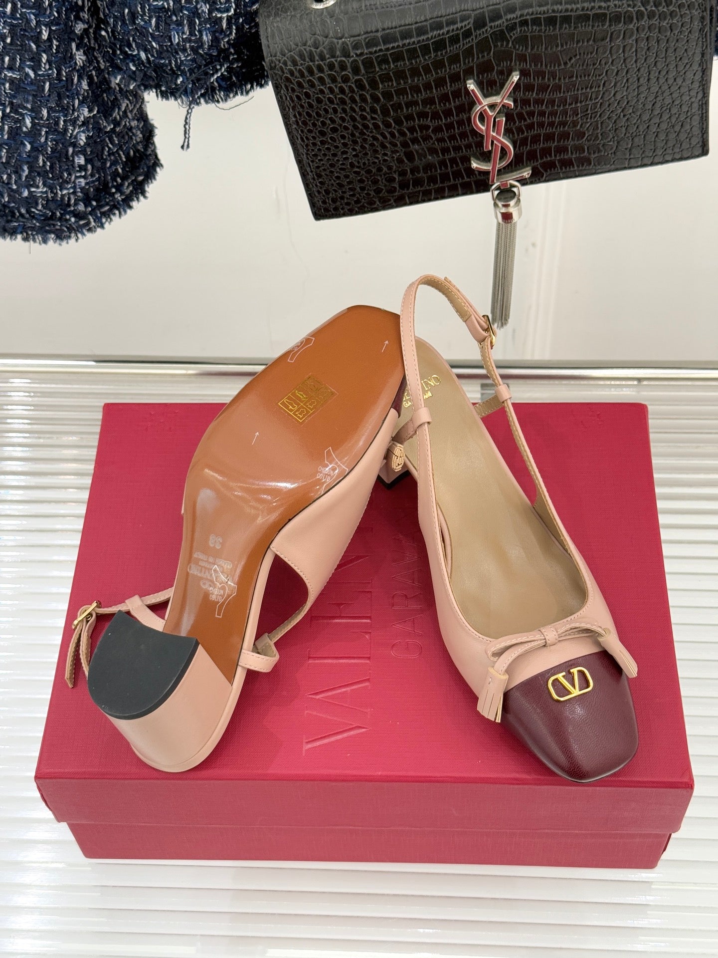 Valet Du Roi Kidskin Slingback 6cm Brown Pink Sheepskin 702242