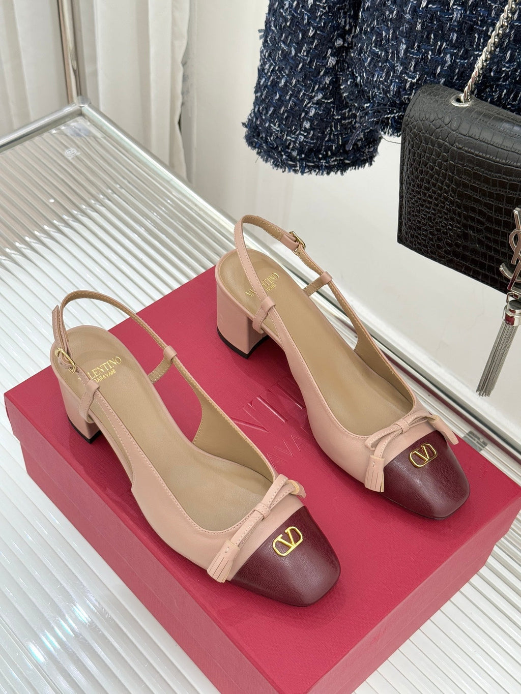 Valet Du Roi Kidskin Slingback 6cm Brown Pink Sheepskin 702242