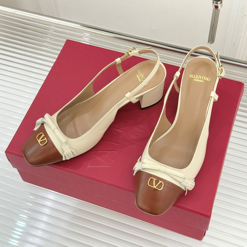 Valet Du Roi Kidskin Slingback 6cm Brown Cream Sheepskin 702243