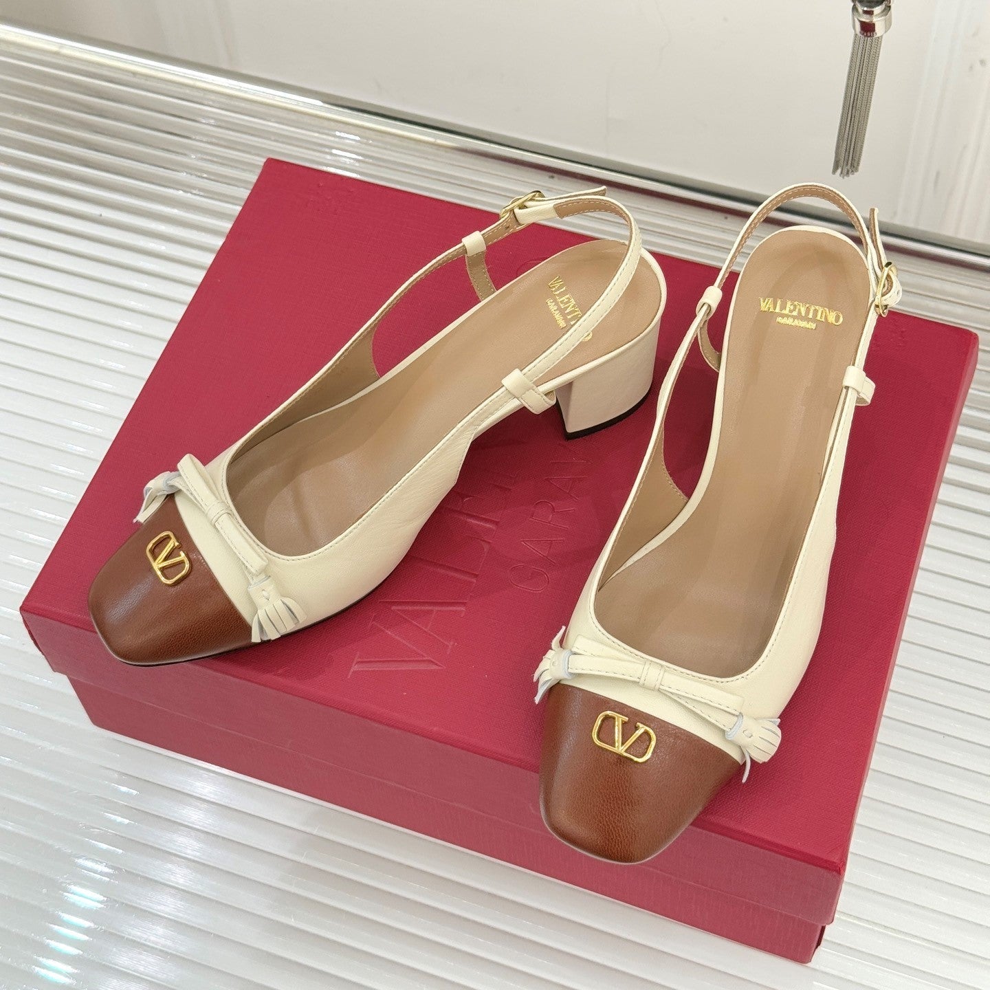 Valet Du Roi Kidskin Slingback 6cm Brown Cream Sheepskin 702243
