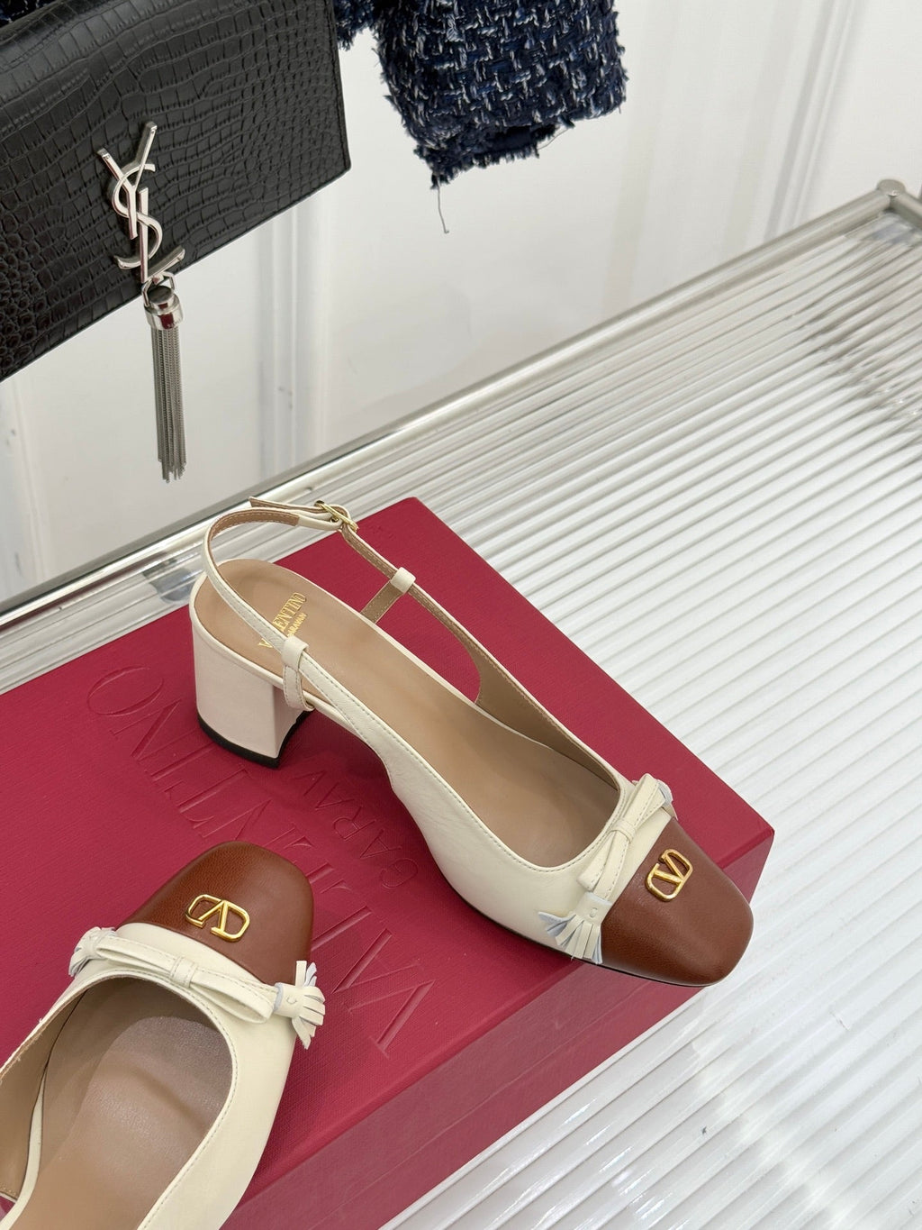 Valet Du Roi Kidskin Slingback 6cm Brown Cream Sheepskin 702243