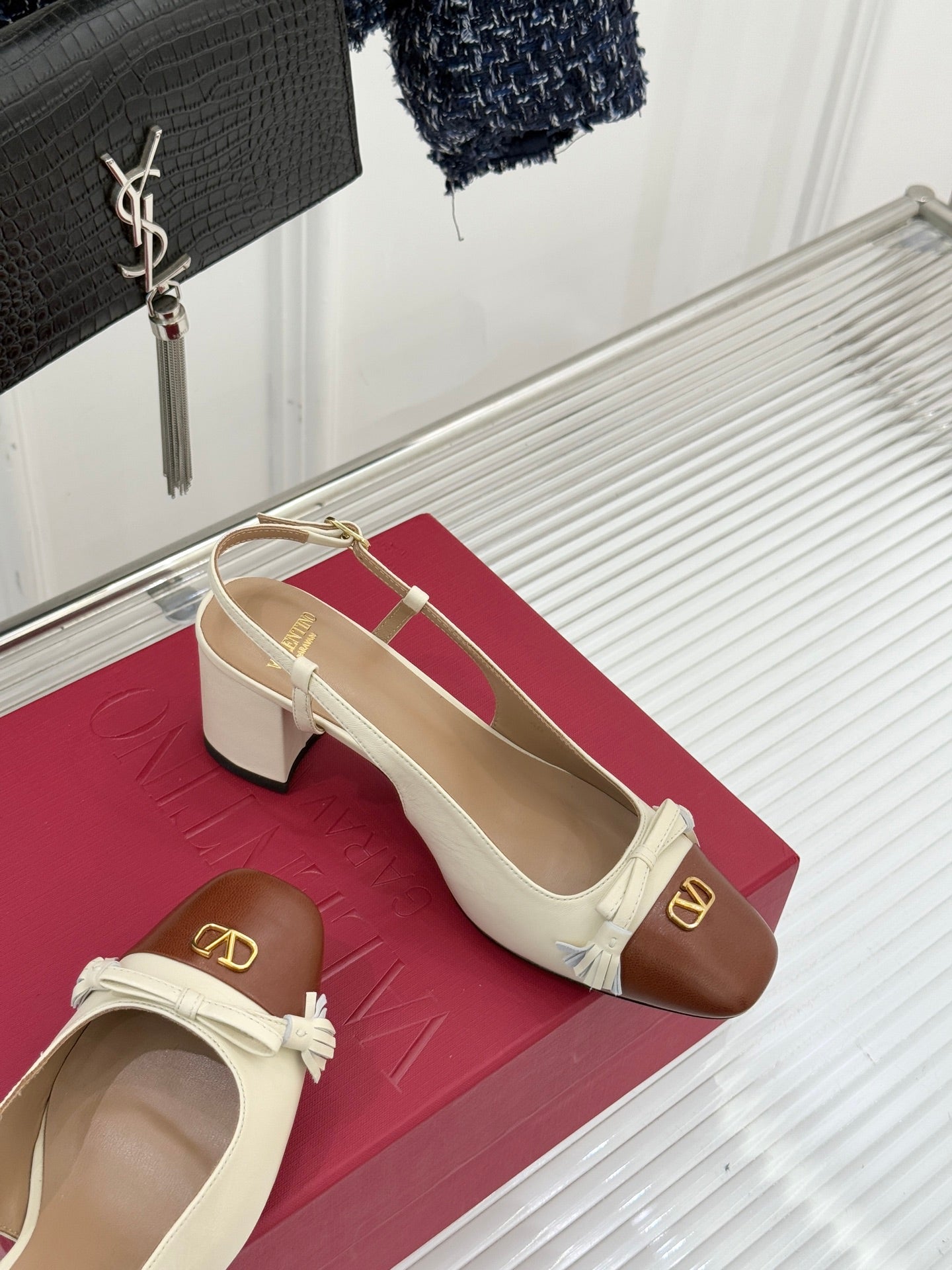 Valet Du Roi Kidskin Slingback 6cm Brown Cream Sheepskin 702243