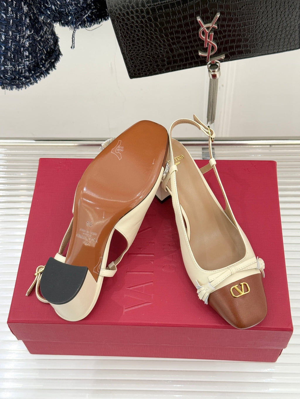 Valet Du Roi Kidskin Slingback 6cm Brown Cream Sheepskin 702243