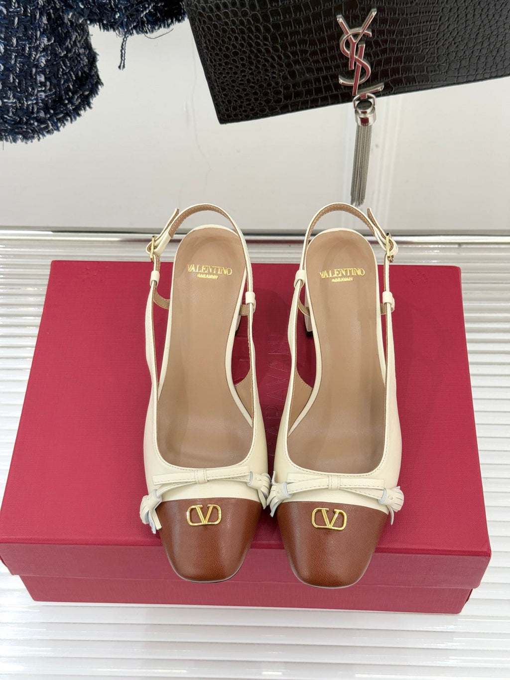 Valet Du Roi Kidskin Slingback 6cm Brown Cream Sheepskin 702243
