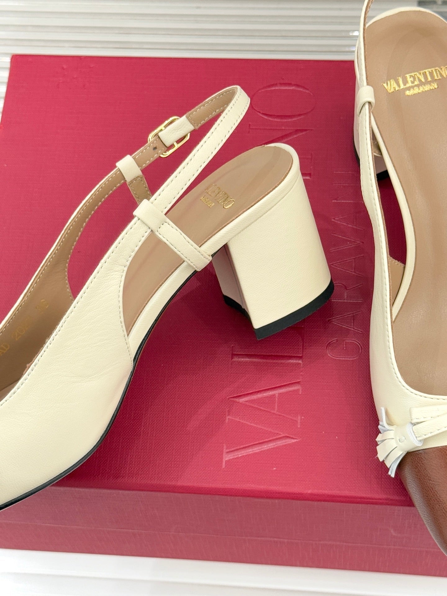 Valet Du Roi Kidskin Slingback 6cm Brown Cream Sheepskin 702243