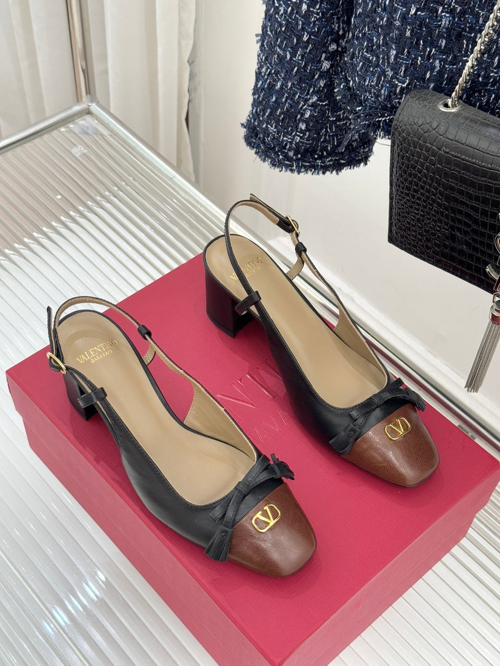 Valet Du Roi Kidskin Slingback 6cm Brown Black Sheepskin 702244