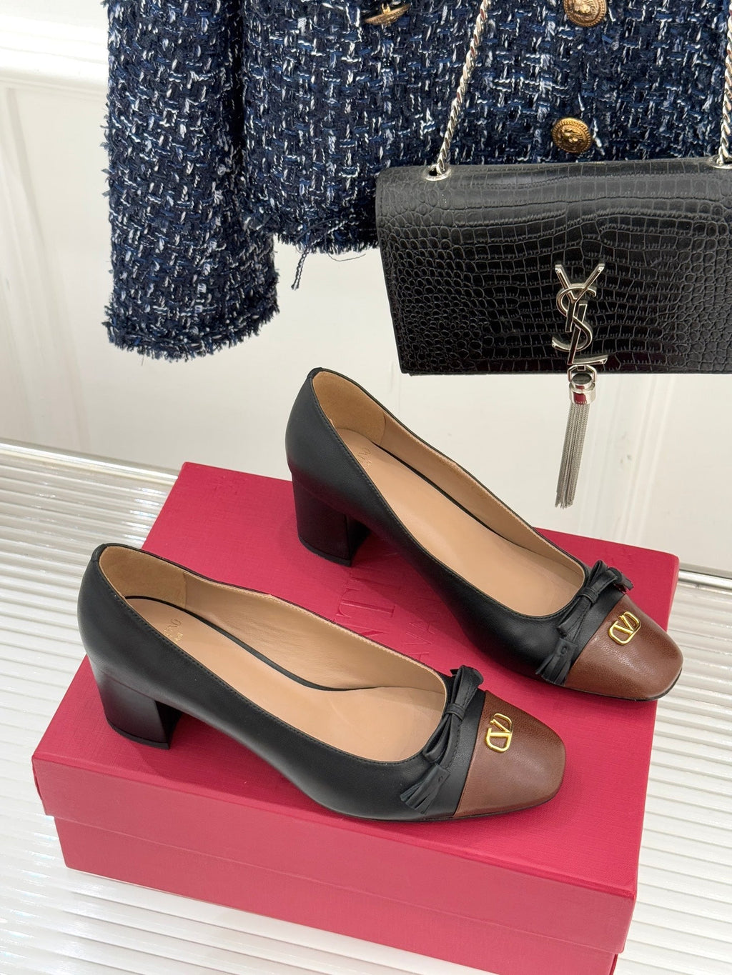Valet Du Roi Kidskin Pump 6cm Brown Black Sheepskin 702249