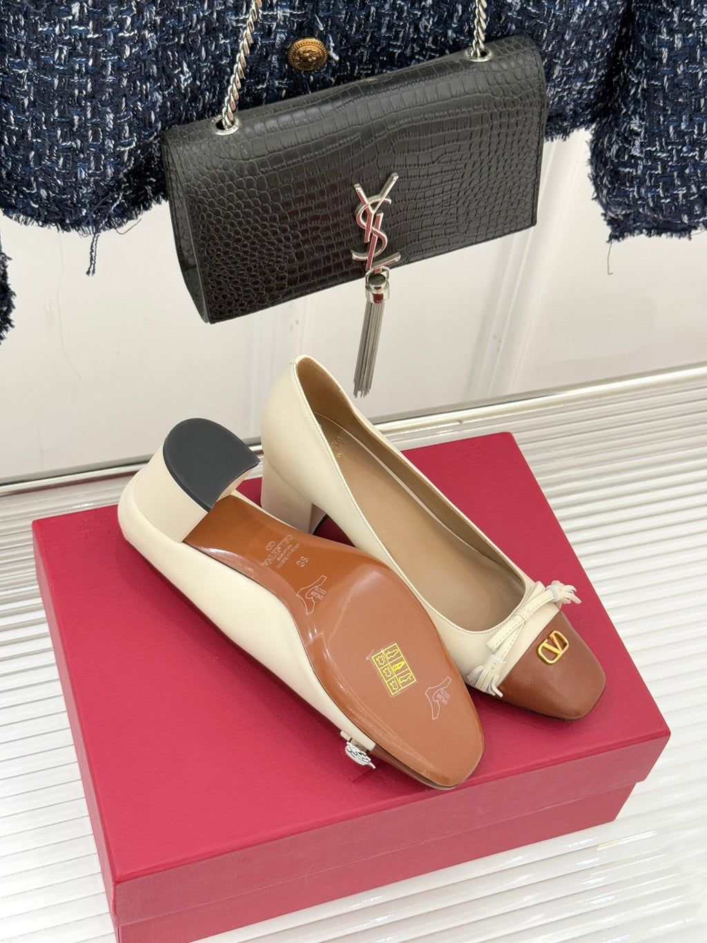 Valet Du Roi Kidskin Pump 6cm Brown Cream Sheepskin 702250