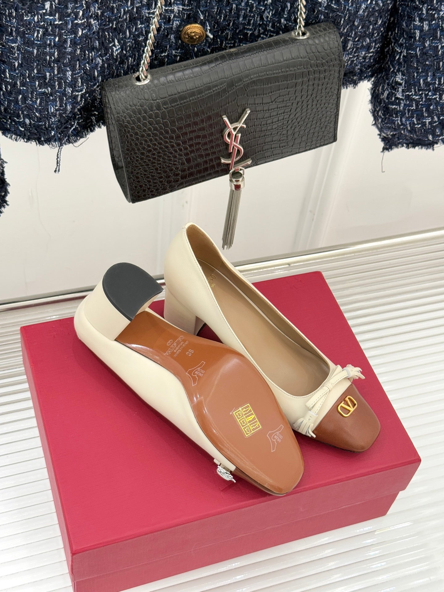 Valet Du Roi Kidskin Pump 6cm Brown Cream Sheepskin 702250