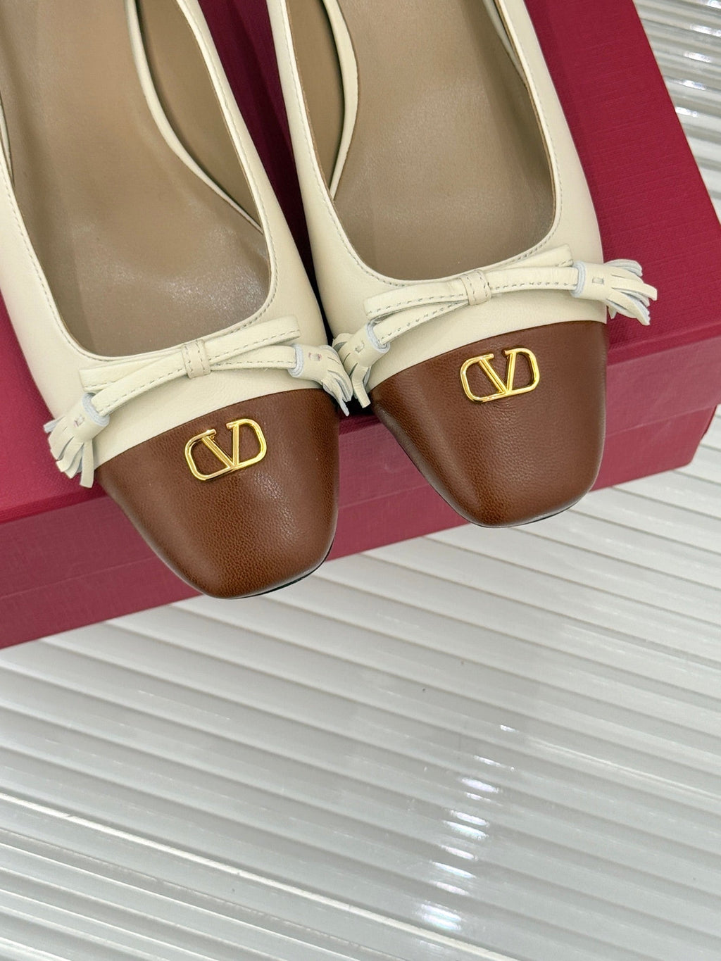 Valet Du Roi Kidskin Pump 6cm Brown Cream Sheepskin 702250