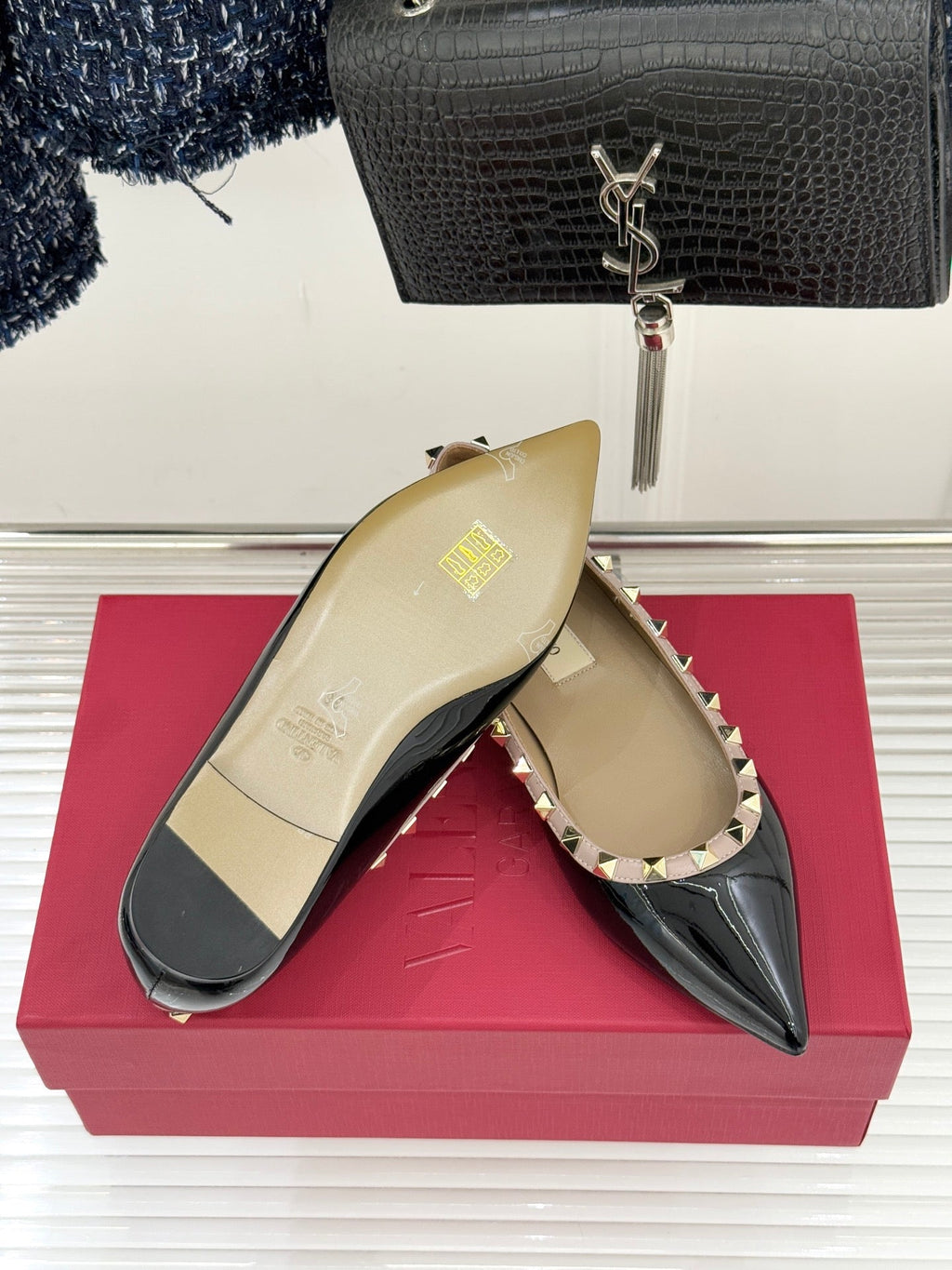 Valentino Rockstud Ballet Flat Black Patent Leather 642995