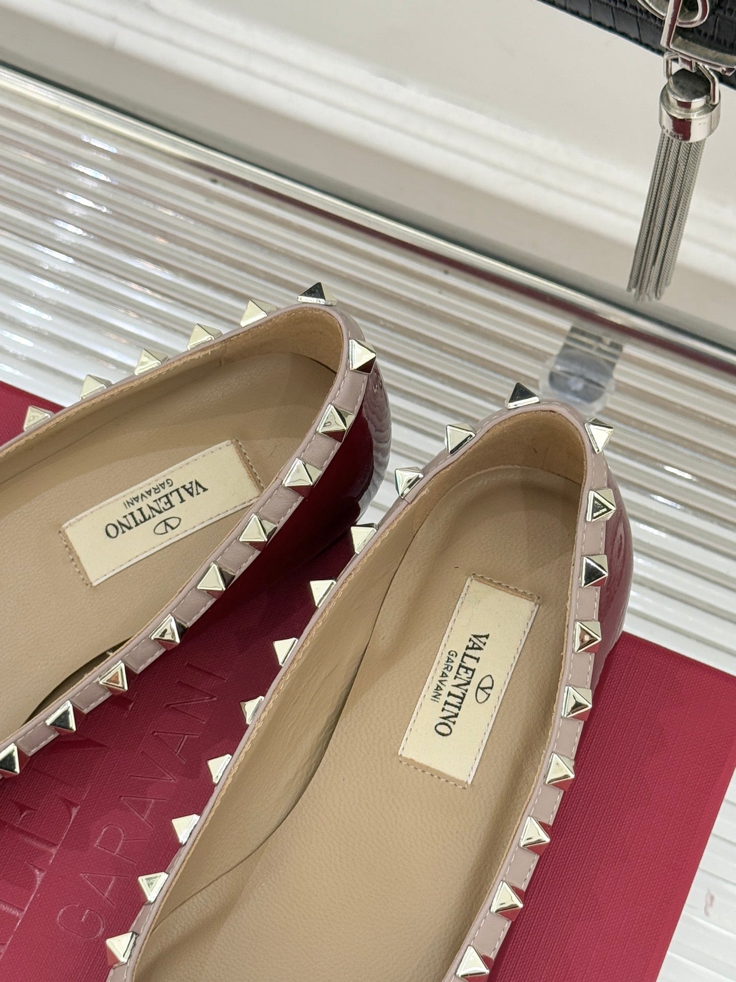 Valentino Rockstud Ballet Flat Burgundy Patent Leather 642996