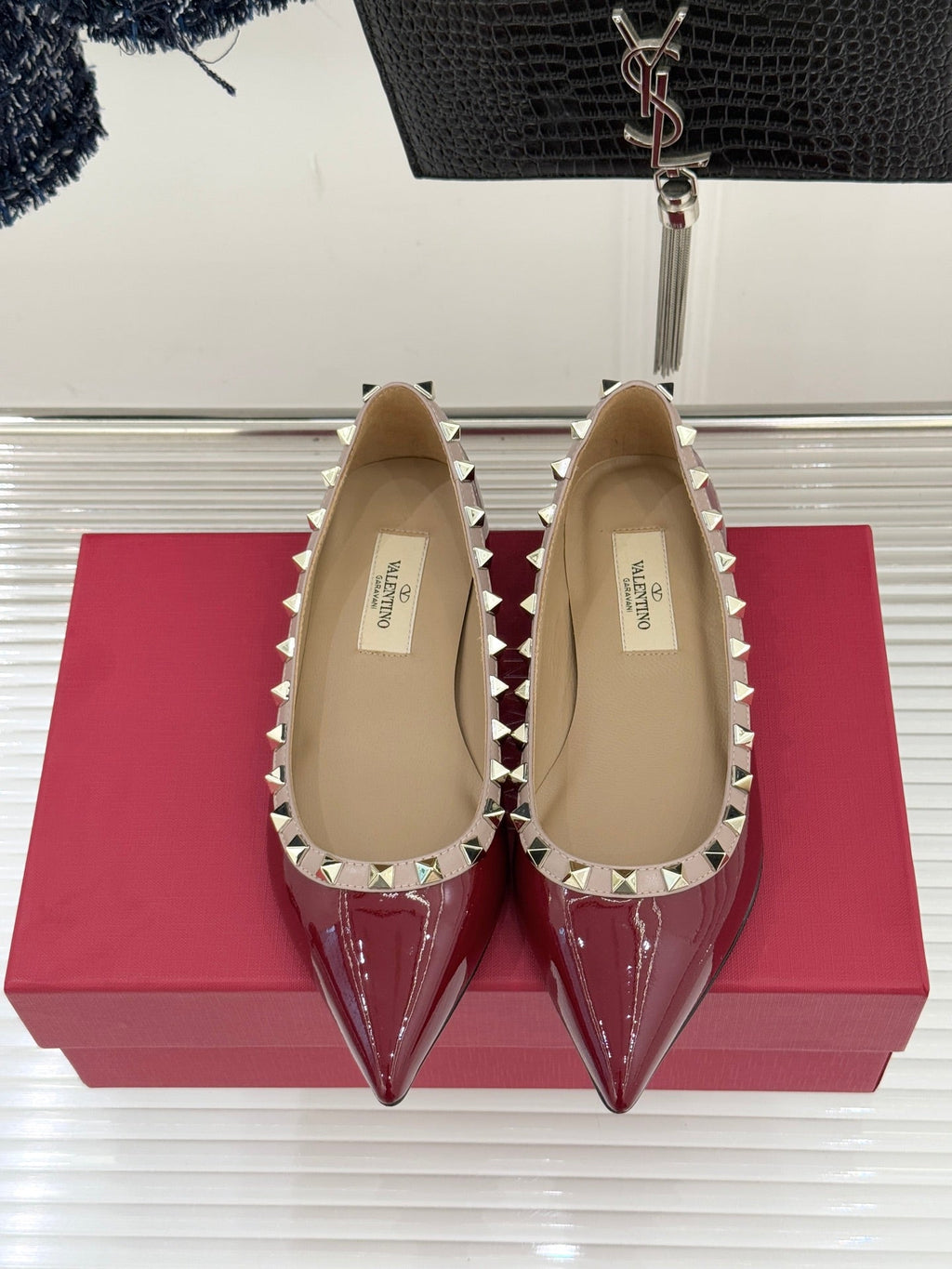Valentino Rockstud Ballet Flat Burgundy Patent Leather 642996