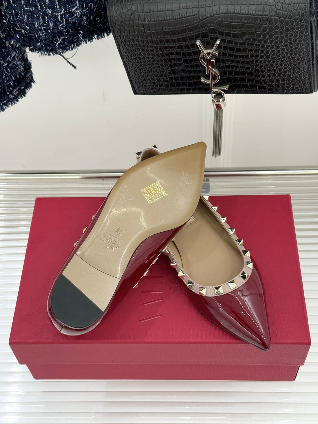 Valentino Rockstud Ballet Flat Burgundy Patent Leather 642996