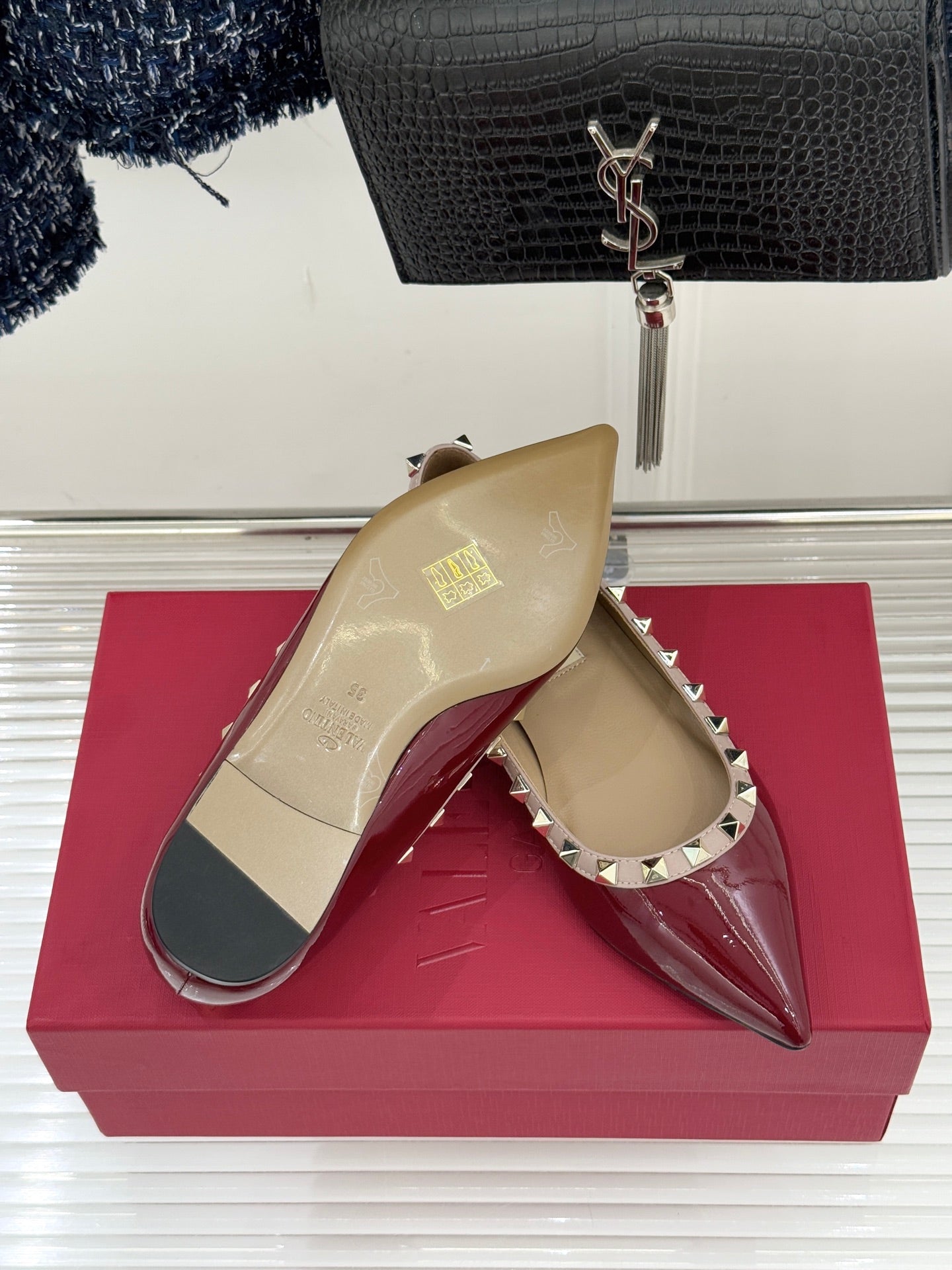 Valentino Rockstud Ballet Flat Burgundy Patent Leather 642996