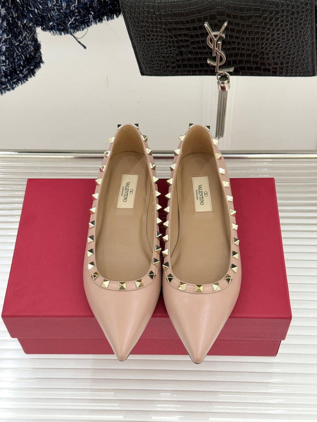 Valentino Rockstud Ballet Flat Beige Sheepskin 642999