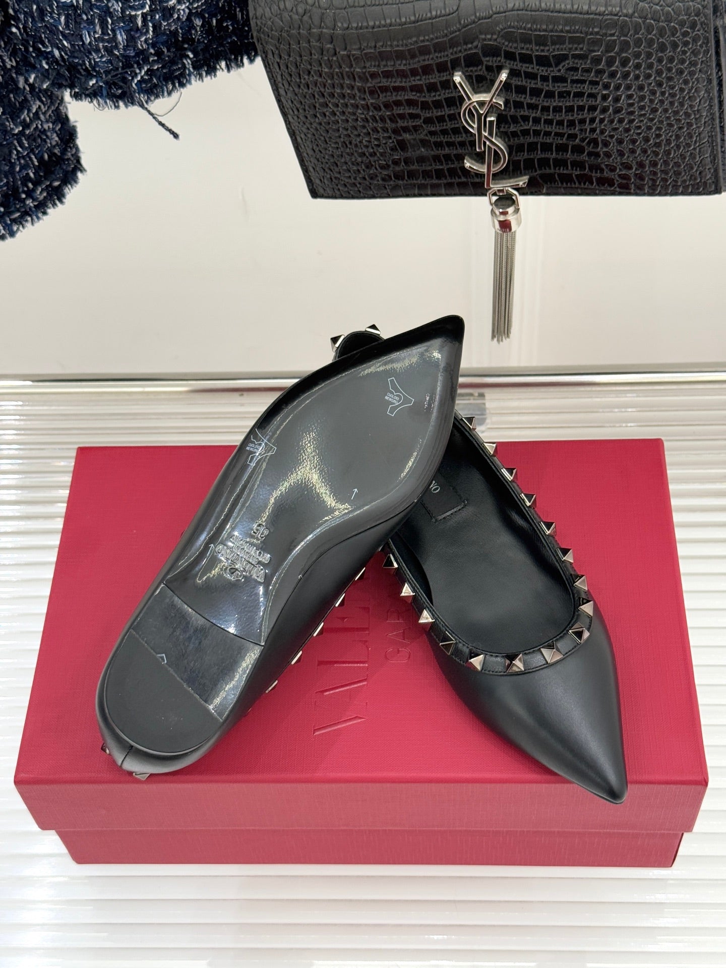 Valentino Rockstud Ballet Flat Black Sheepskin 643000