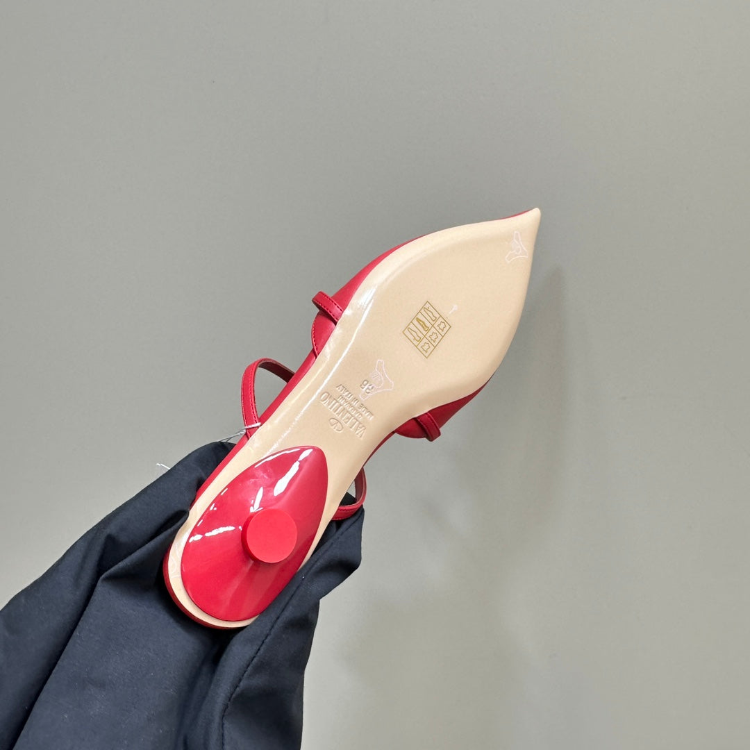 VL Rockstud Wispy Cherry Red Calfskin Mule 20mm