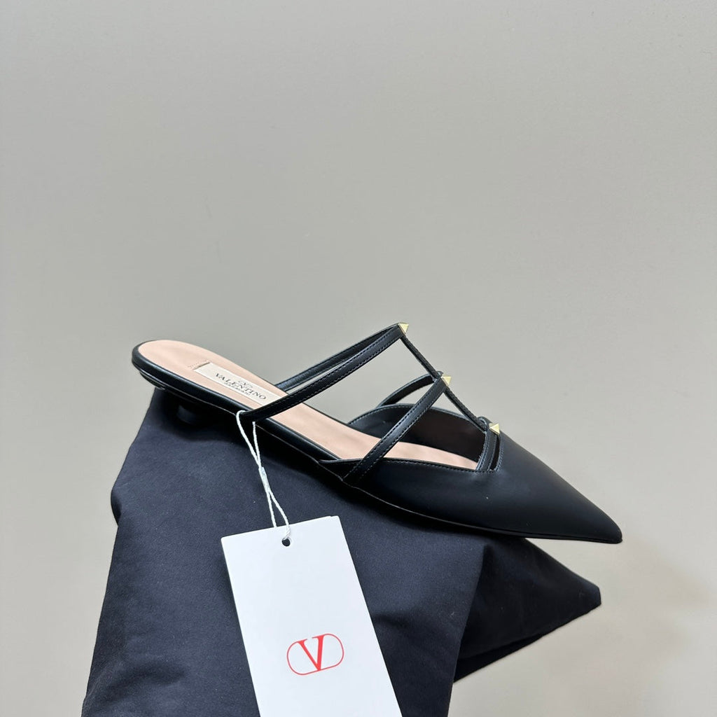 VL Rockstud Wispy Black Calfskin Mule 20mm
