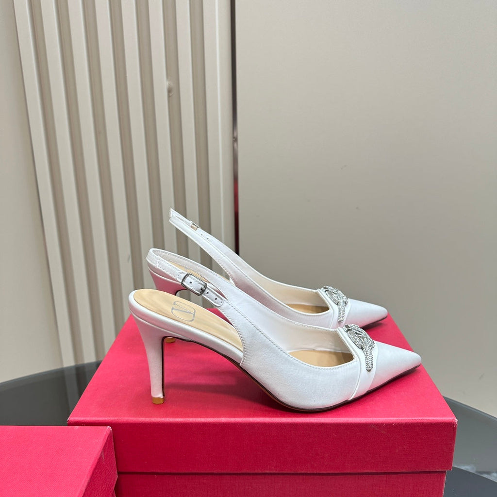 Valentino Slingback Pump 80mm In White Mix Dark Beige Lambskin 999020