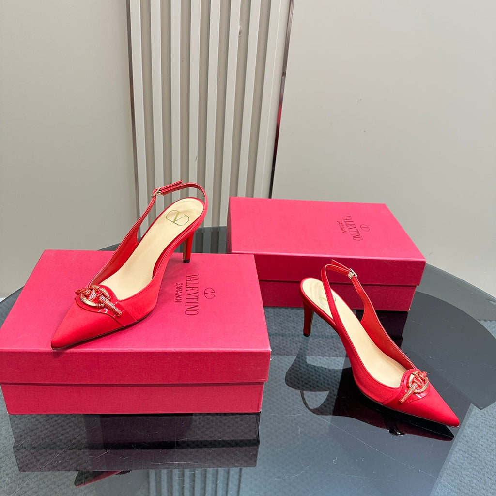 Valentino Slingback Pump 80mm In Red Mix Beige Lambskin 999021