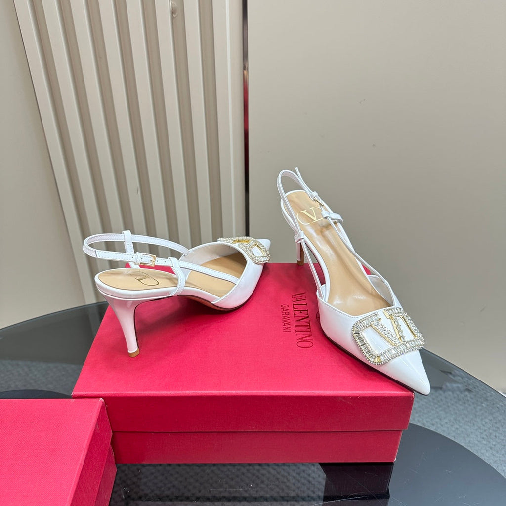 Vlogo Glow Laminated Nappa Leather Slingback Pump 80mm White Mix Beige 999047