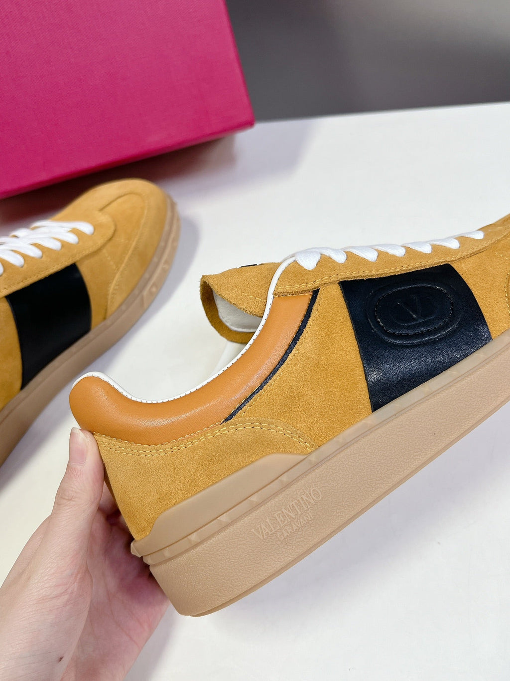 Upvillage Trainer In Yellow Brown Mix Black Suede With Laminated Calfskin 989604