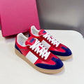 Upvillage Trainer In Red Mix Deep Blue Laminated Calfskin With Suede 989608