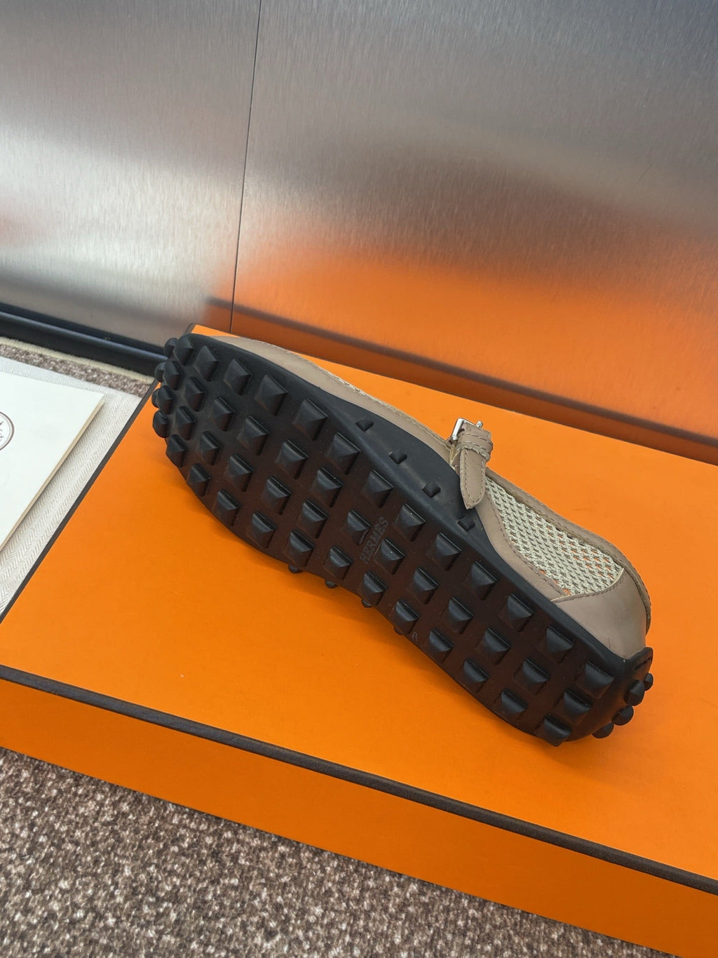 HERMES KICHU BALLET FLAT IN MOCHA BROWN CROCHET KNIT AND CALFSKIN