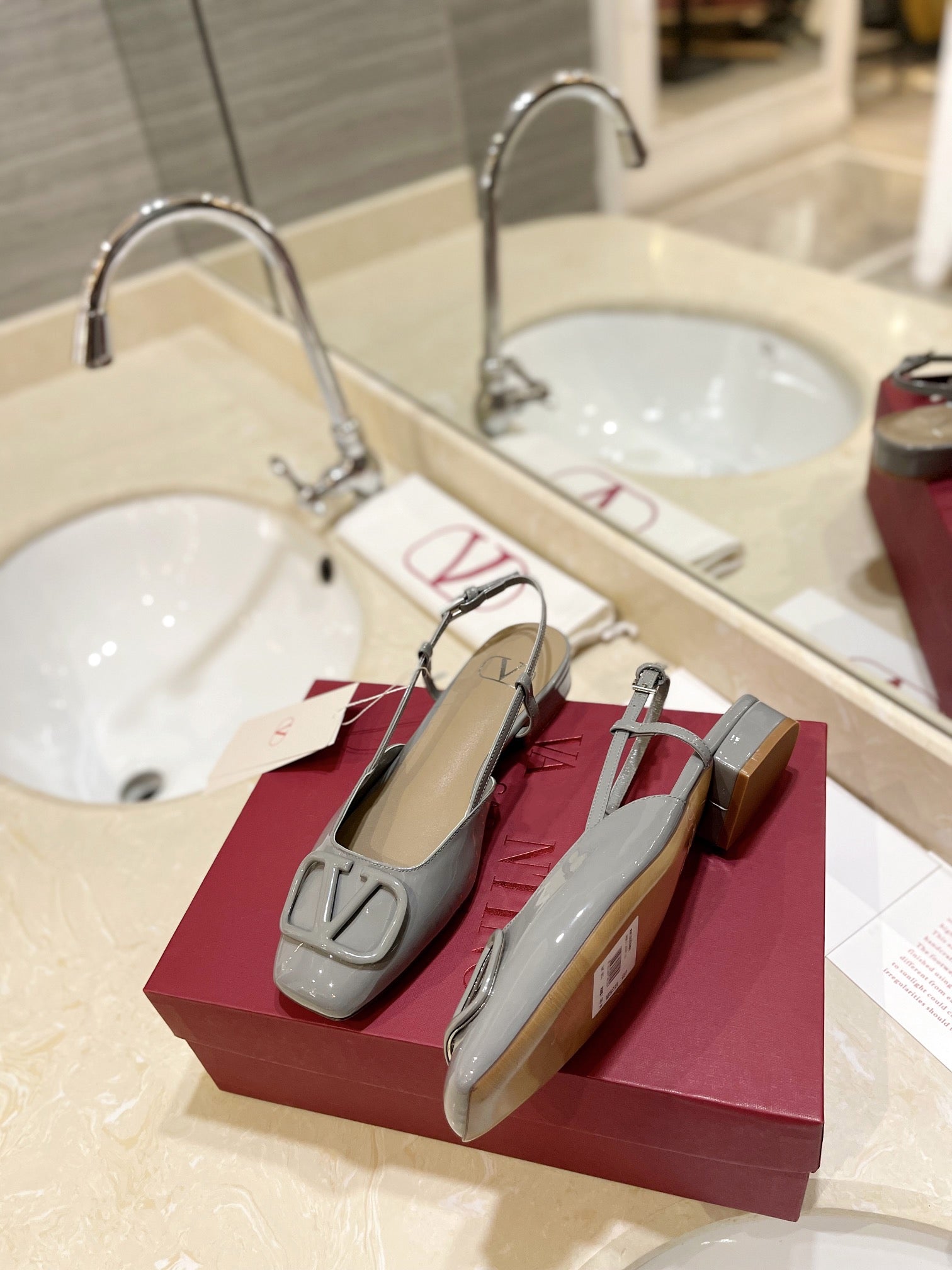 VLOGO GREY PATENT LEATHER SLINGBACK FLATS