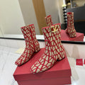Valentino Garavani VLogo Tall Monogram Ankle Boots 30mm In Beige Mix Red Canvas Fabric 992802