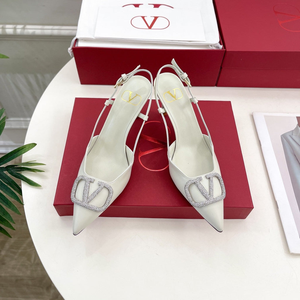 Vlogo Signature Diamond Slingback Pump White Calfskin