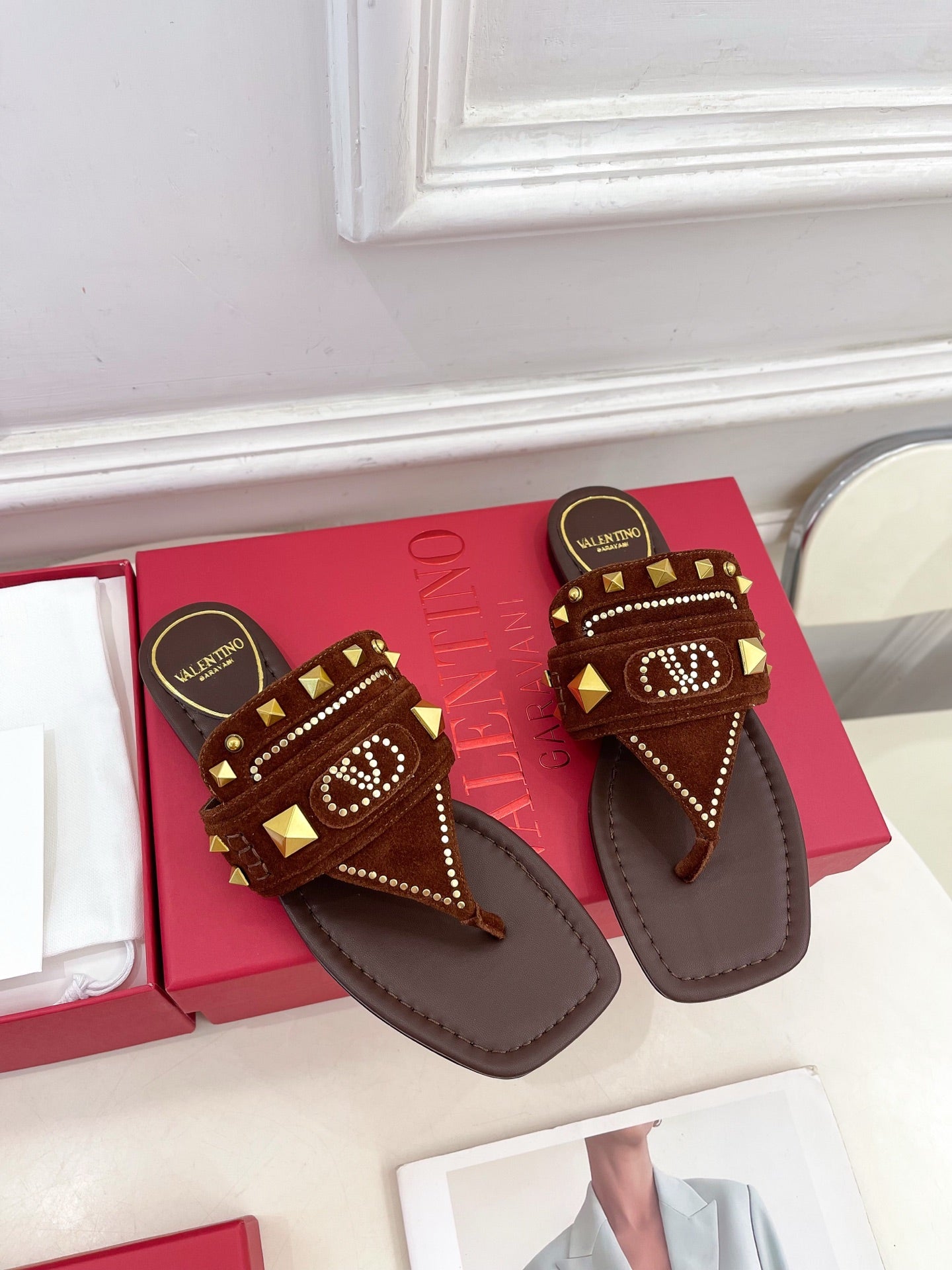 Plaster Caster Buffalo Thong Sandal Rust Suede Calfskin And Cowhide 307473