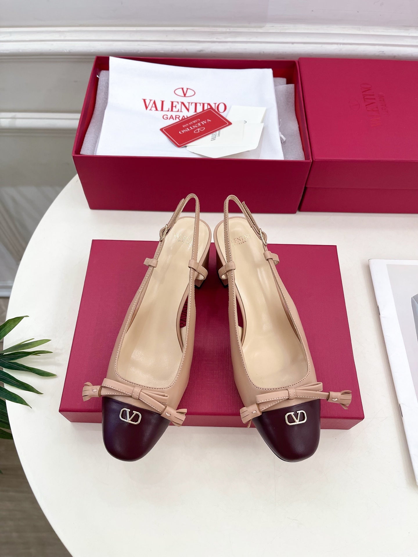Valet Du Roi Slingback Pumps 60mm Beige Burgundy Goatskin 307480