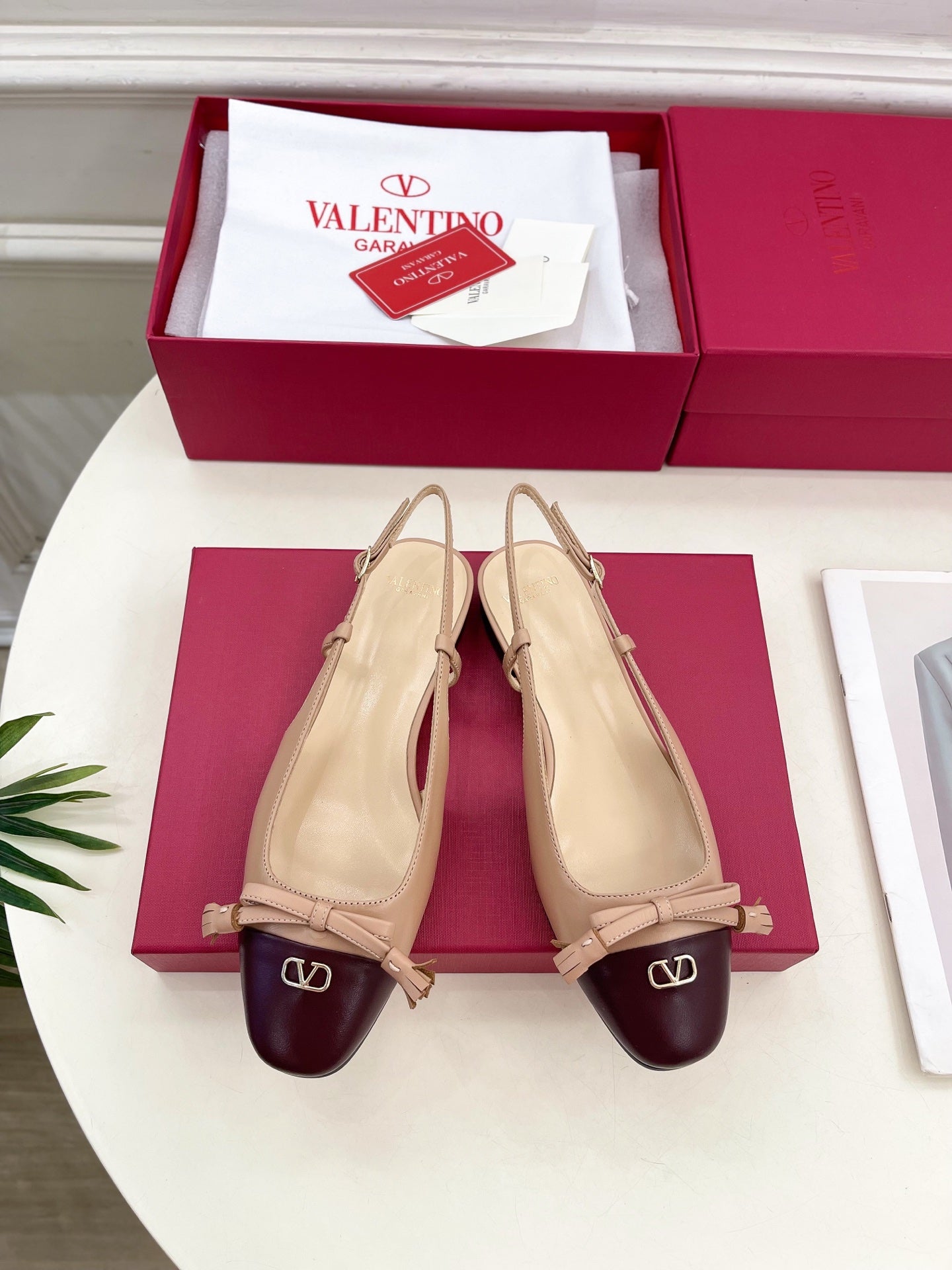 Valet Du Roi Slingback Pumps 20mm Beige Burgundy Goatskin 307483