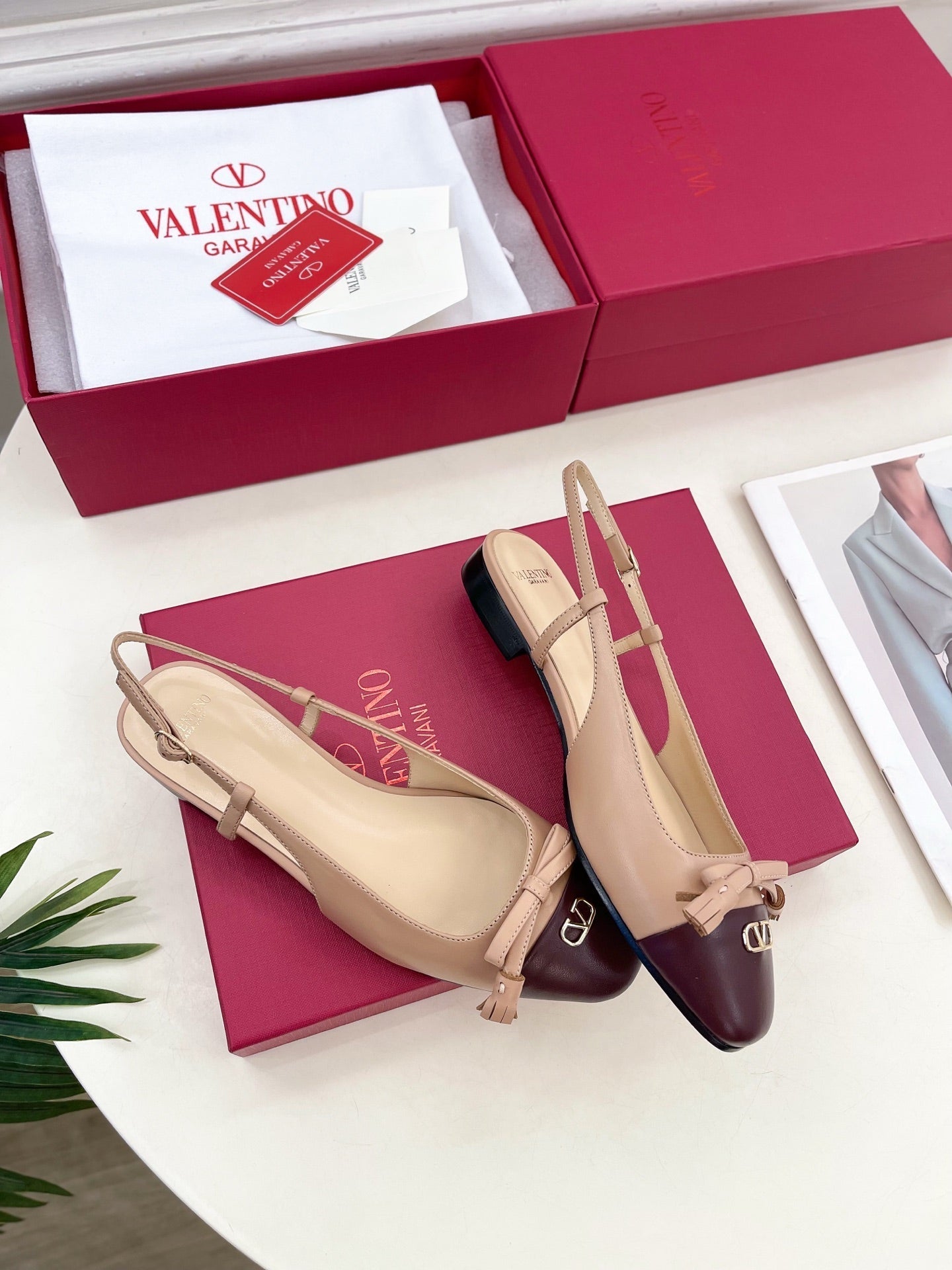 Valet Du Roi Slingback Pumps 20mm Beige Burgundy Goatskin 307483