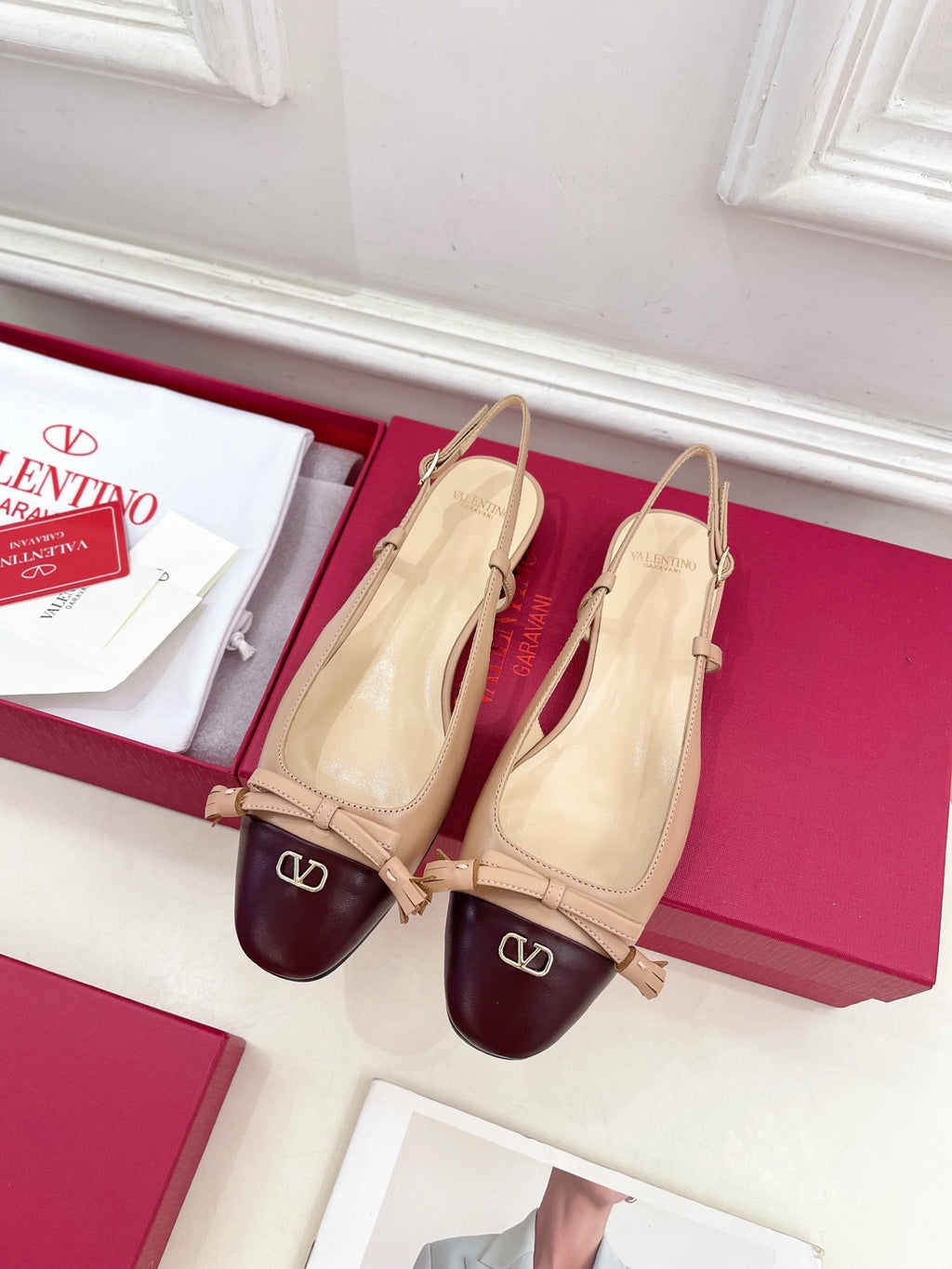 Valet Du Roi Slingback Pumps 20mm Beige Burgundy Goatskin 307483