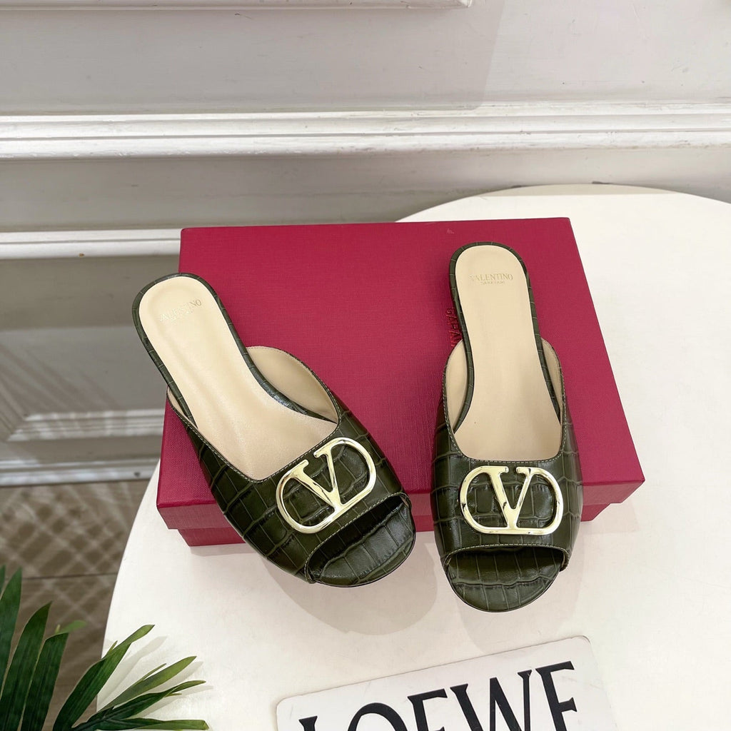 Vlogo Slides Green Croc-Embossed Leather 746269