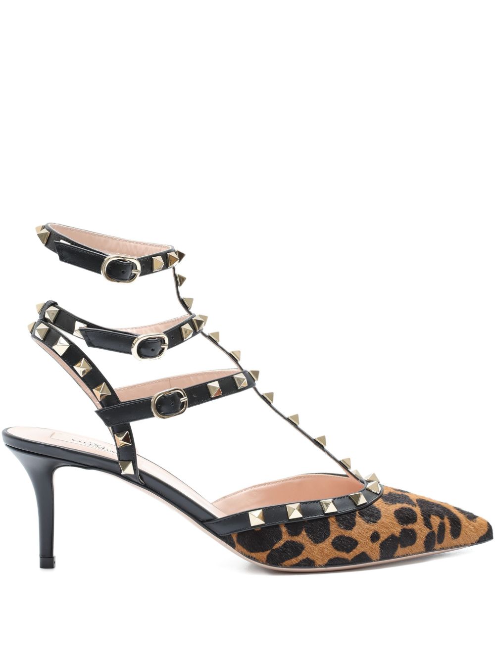 VT Rockstud Heeled Sandals 65 Leopard-Print Calf Hair