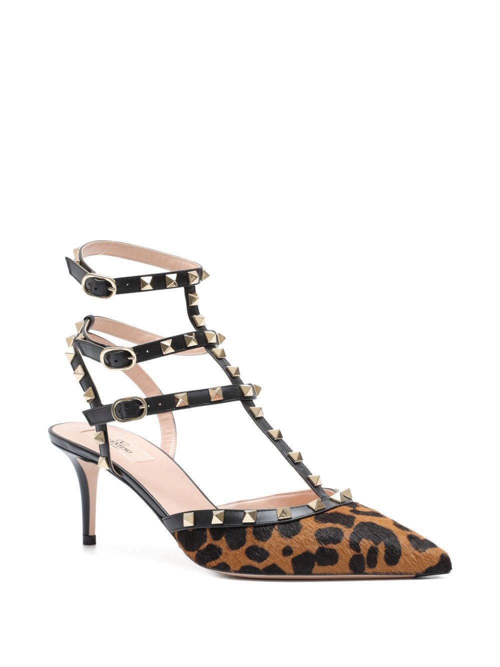 VT Rockstud Heeled Sandals 65 Leopard-Print Calf Hair