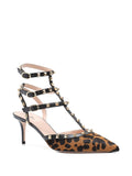 VT Rockstud Heeled Sandals 65 Leopard-Print Calf Hair
