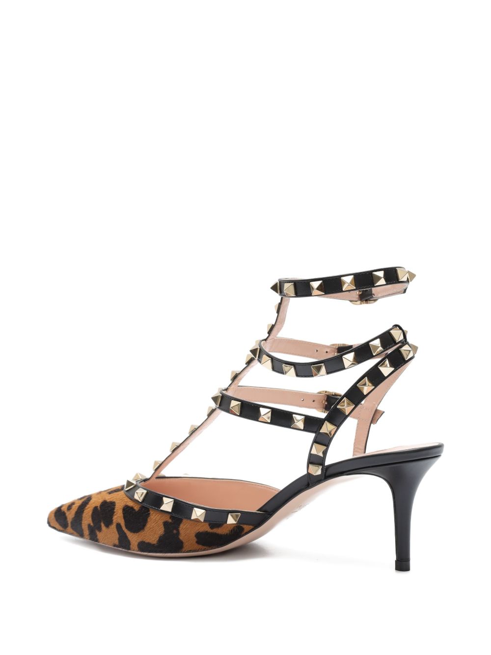 VT Rockstud Heeled Sandals 65 Leopard-Print Calf Hair